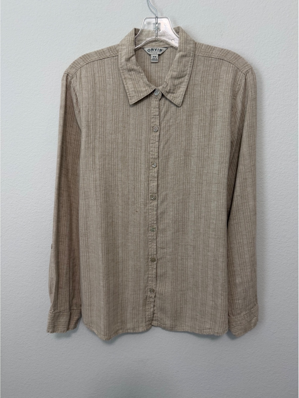 ORVIS Long Sleeve Linen Blend Collared Button Front Striped Shirt Women's Size M